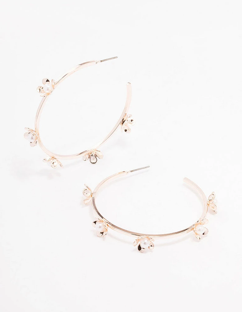 Rose Gold Delicate Flower Hoop Earrings