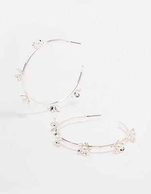 Silver Delicate Flower Hoop Earrings