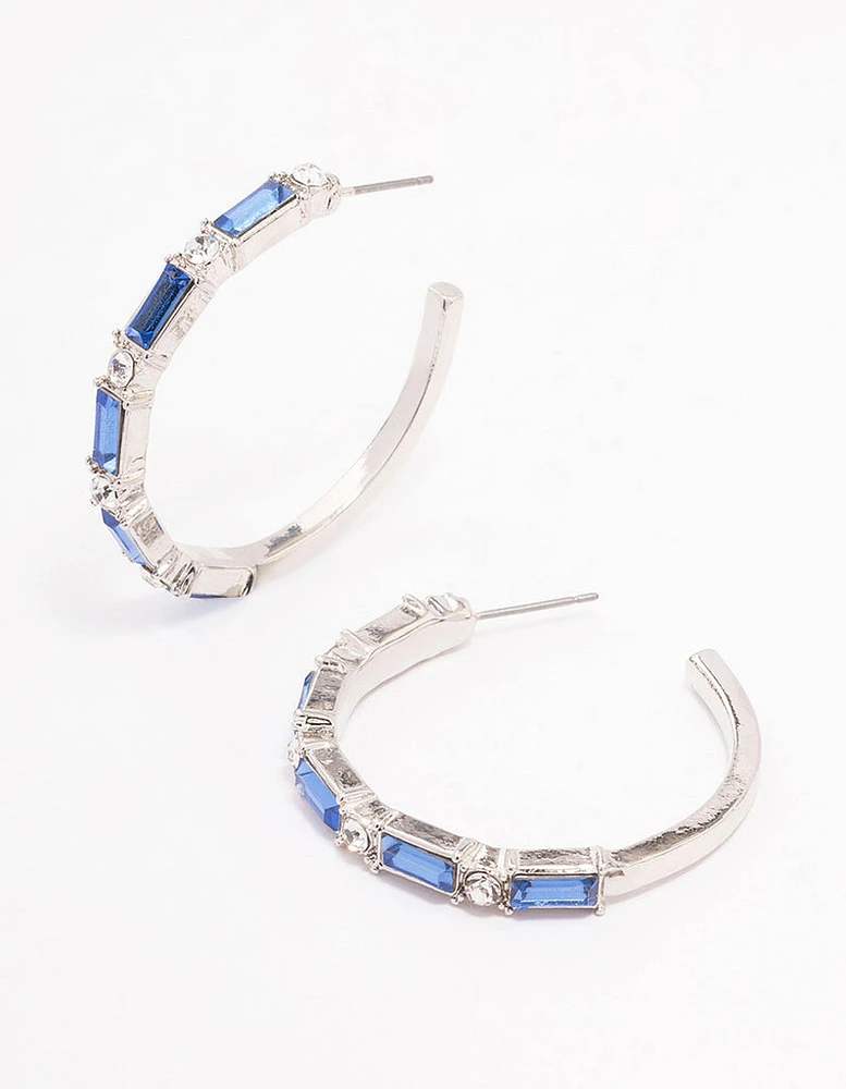 Silver Baguette Medium Hoop Earrings