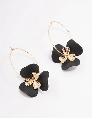 Gold Large Flower Wire Hoop Earrings