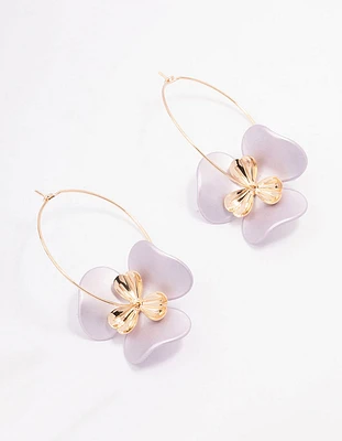 Gold Large Flower Wire Hoop Earrings