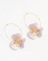 Large Flower Gold Wire Hoop Earrings