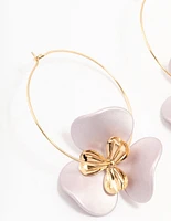 Large Flower Gold Wire Hoop Earrings