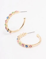 Gold Encased Round Diamante Hoop Earrings