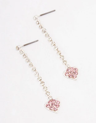 Silver Cup Chain Heart Drop Earrings