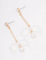 Gold Diamante Acrylic Bow Drop Earrings