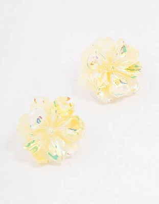 Yellow Holographic Flower Stud Earrings