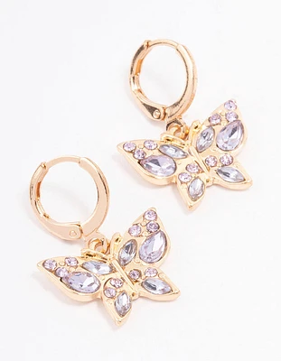 Gold Pave Butterfly Huggie Earrings