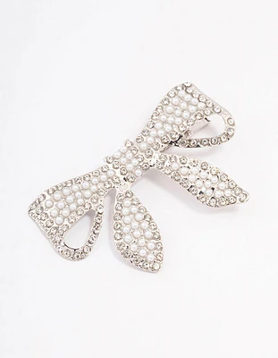 Silver Diamante & Pearl Bow Hair Clip