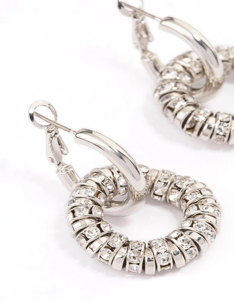 Silver Diamante Double Hoop Earrings