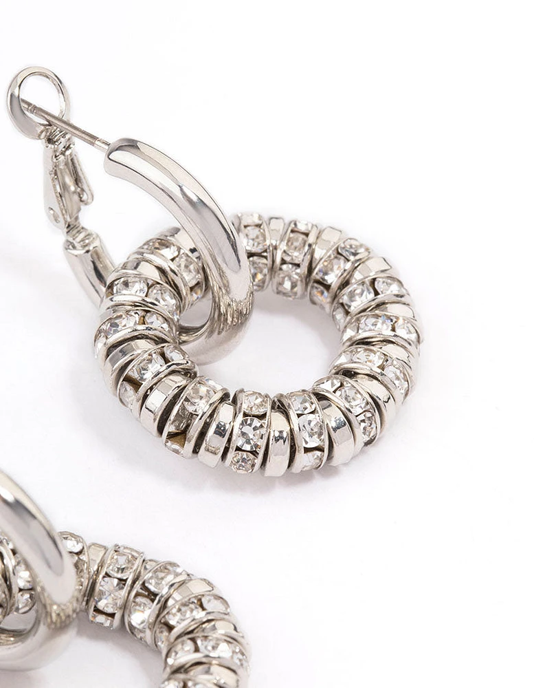 Silver Diamante Double Hoop Earrings