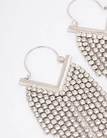 Rhodium Diamante Tassel Cup Chain Hoop Earrings