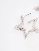 Rhodium Baguette Diamante Star Hoop Earrings