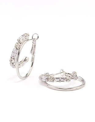 Silver Diamante Double Row Hoop Earrings