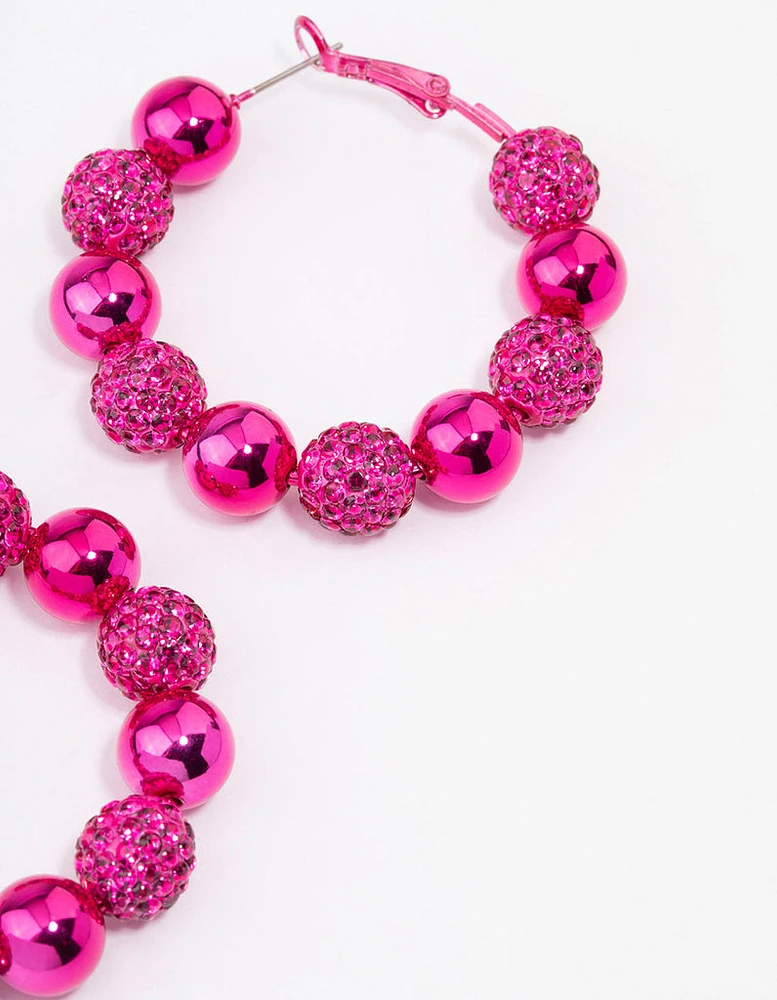 Pink Mixed Diamante Ball Hoop Earrings