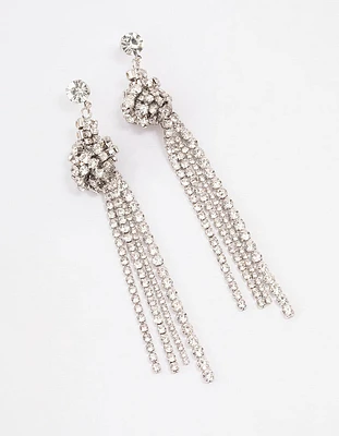 Silver Diamante Knotted Cup Chain Drop Earrings