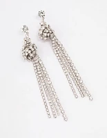 Rhodium Diamante Knotted Cup Chain Drop Earrings