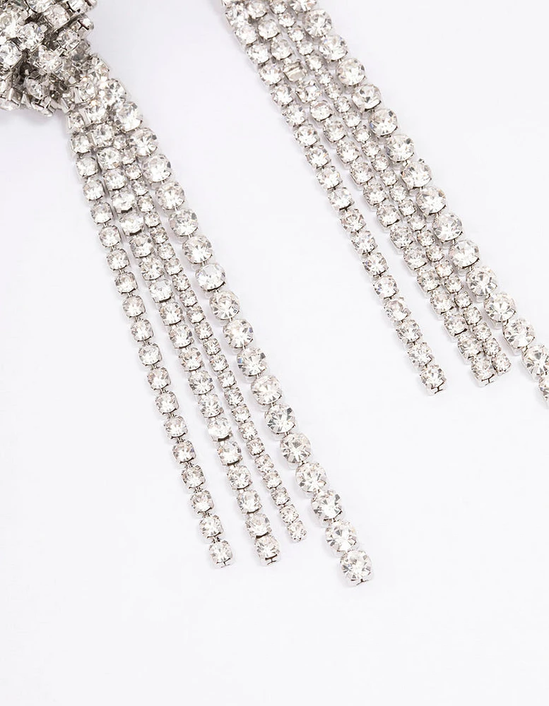 Rhodium Diamante Knotted Cup Chain Drop Earrings