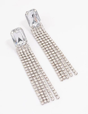 Silver Diamante Cup Chain Drop Earrings