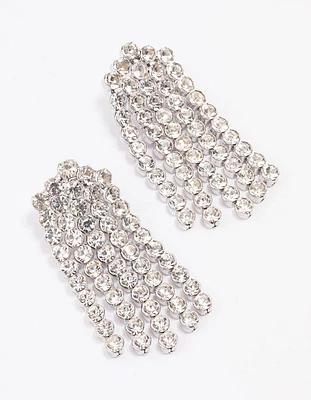 Silver Multi Row Cup Chain Drop Earrings