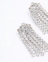 Rhodium Multi Row Cup Chain Drop Earrings