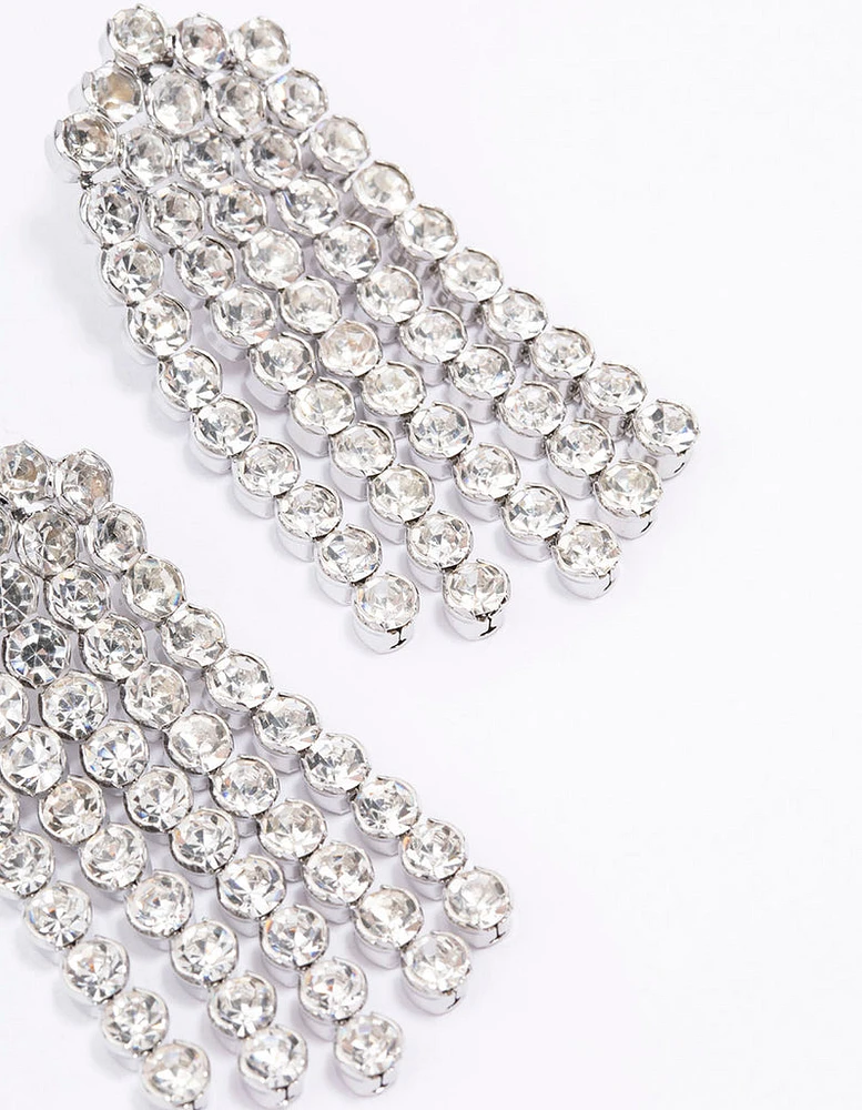 Rhodium Multi Row Cup Chain Drop Earrings