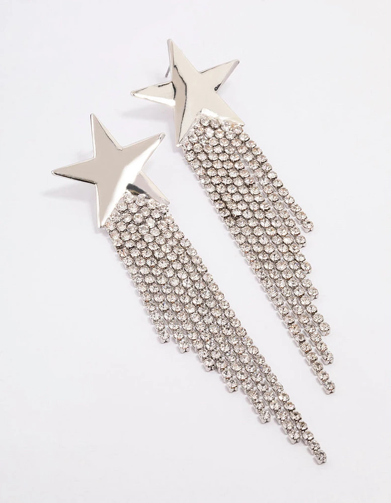 Rhodium Star Chandelier Drop Earrings