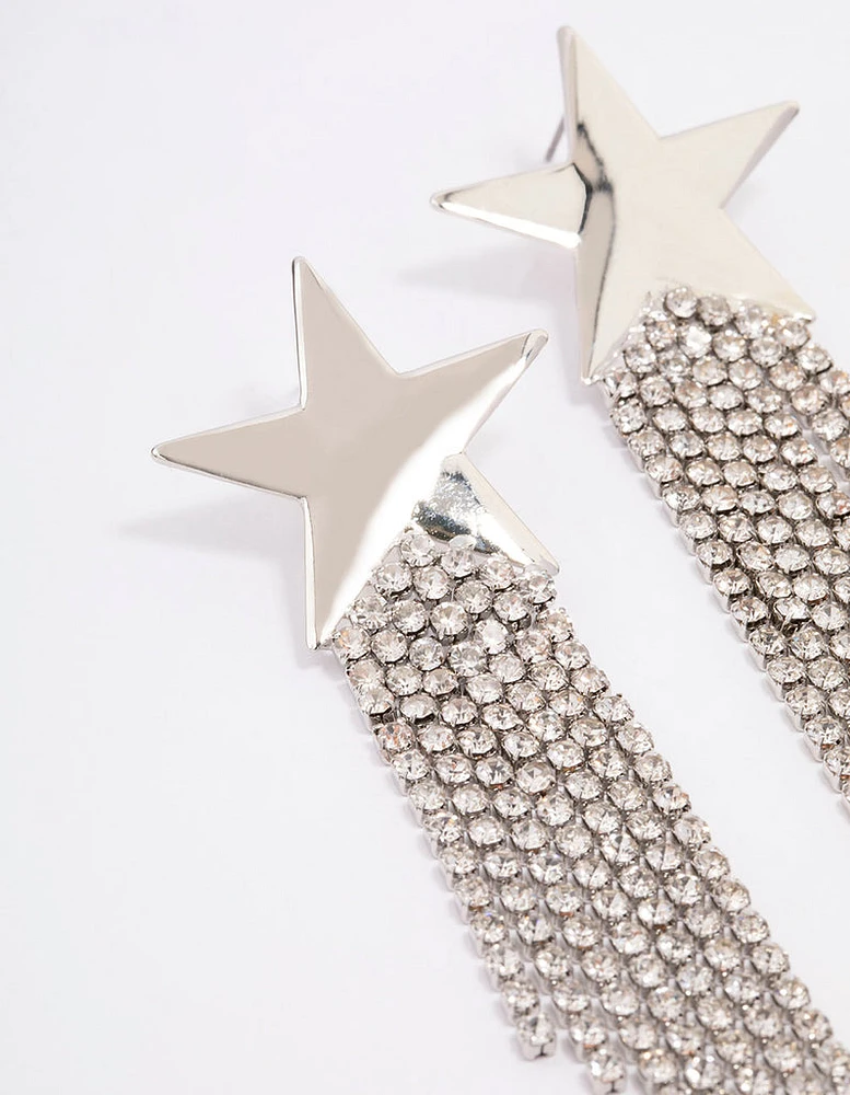 Rhodium Star Chandelier Drop Earrings