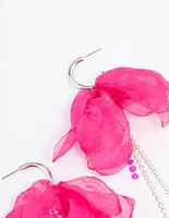 Rhodium & Pink Flower Cup Chain Drop Earrings