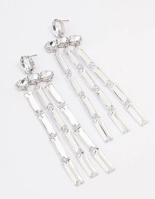 Silver Diamante Drop Chandelier Earrings