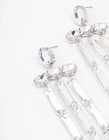 Rhodium Diamante Drop Chandelier Earrings