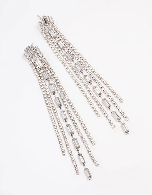 Silver Mixed Diamante Cup Chain Drop Earrings