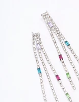 Rhodium Mixed Diamante Cup Chain Drop Earrings