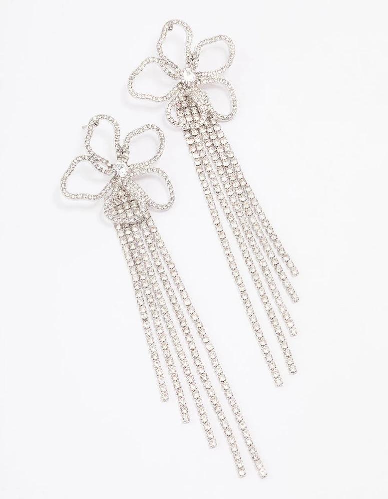 Rhodium Flower Cup Chain Drop Earrings