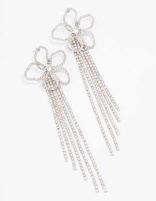 Silver Diamante Flower  Cup Chain Drop Earrings