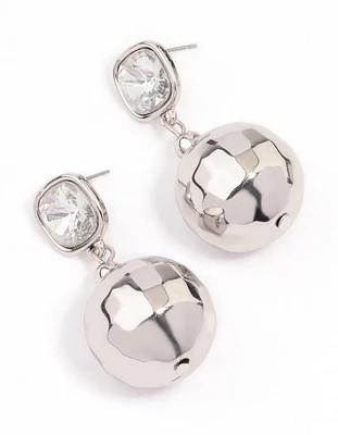 Rhodium Diamante & Disc Ball Drop Earrings