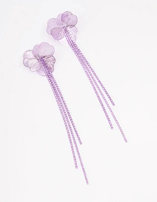 Purple Flower Cup Chain Drop Earrings