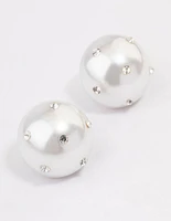 Diamante Encrusted Pearl Circle Stud Earrings