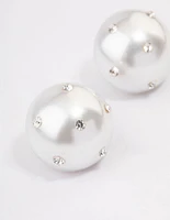 Diamante Encrusted Pearl Circle Stud Earrings