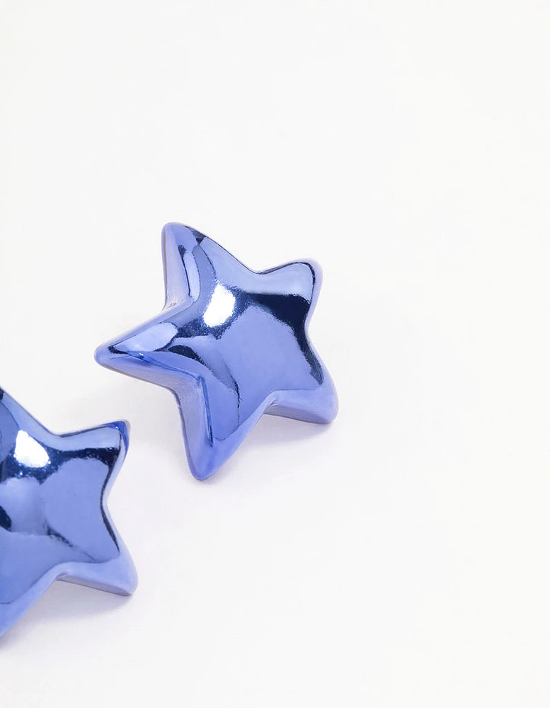 Blue Large Star Stud Earrings