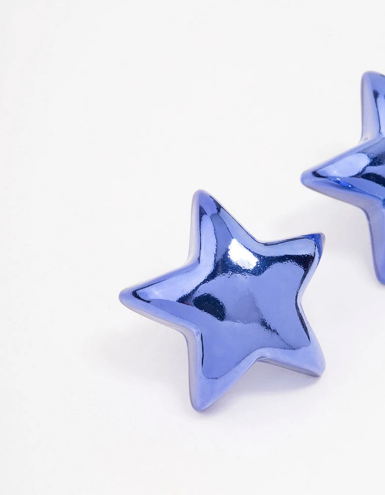 Blue Large Star Stud Earrings