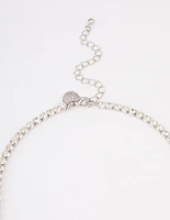 Silver Cup Chain Diamante Flower Necklace
