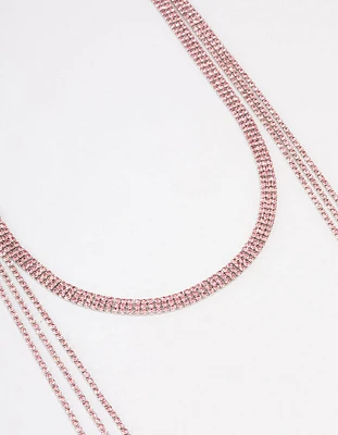 Pink Triple Row Cup Chain Scarf Necklace