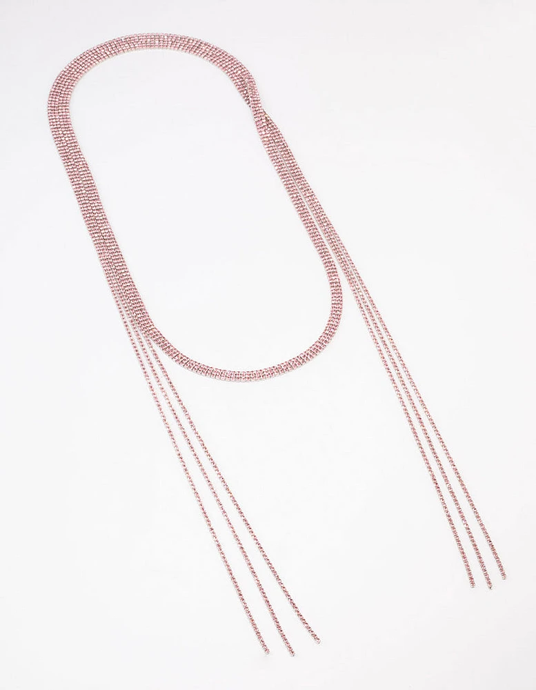 Pink Triple Row Cup Chain Scarf Necklace