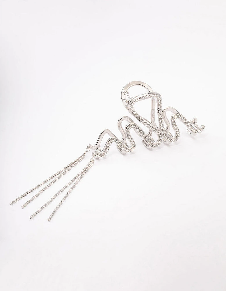 Silver Wavy Diamante Cup Chain Hair Claw Clip