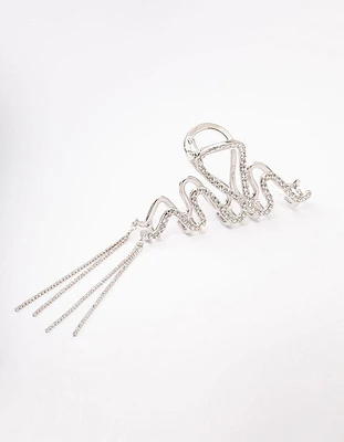 Rhodium Wavy Diamante Cup Chain Hair Claw Clip