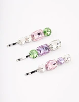 Silver Mixed Shape Stone Hair Clips Pack