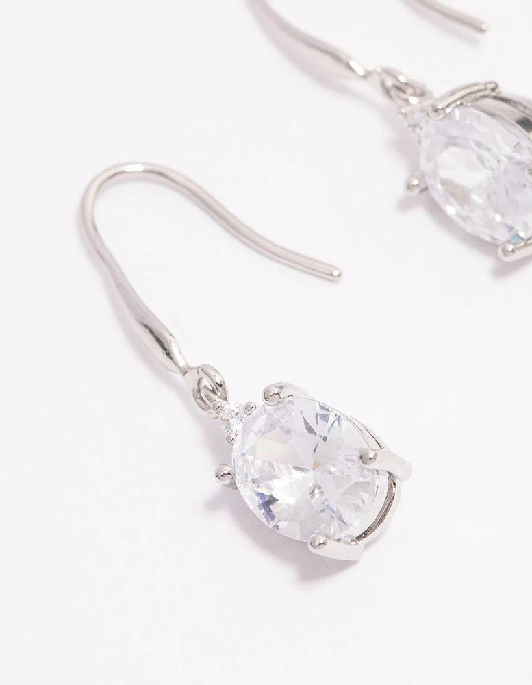 Silver Oval Cubic Zirconia Hook Drop Earrings