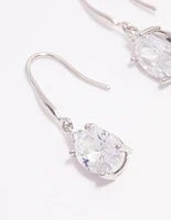 Silver Oval Cubic Zirconia Hook Drop Earrings