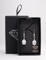 Silver Oval Cubic Zirconia Hook Drop Earrings